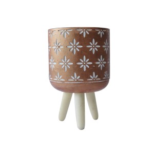 VASO DE CIMENTO COM SUPORTE EM TRIPÉ DE MADEIRA 17CM - HD01774-A