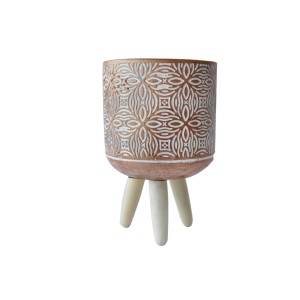 VASO DE CIMENTO COM SUPORTE EM TRIPÉ DE MADEIRA 17CM - HD01774-C