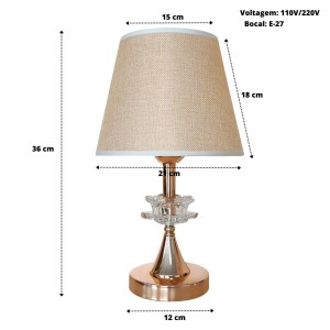 ABAJUR COM BASE CROMADA EM PLÁSTICO E CUPULA EM LINHO 15X36CM BIVOLT - AL55013-BG