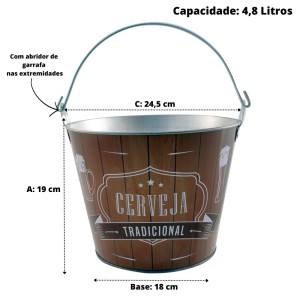 BALDE DE METAL PARA CERVEJA TRADICIONAL  4.8 LITROS - CA12165-C