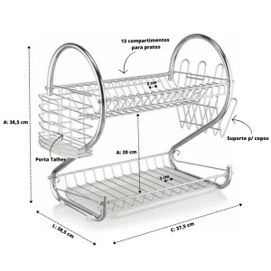 ESCORREDOR DE LOUÇA DE METAL E PLÁSTICO  - 38.5X37.5X25CM - CA09519