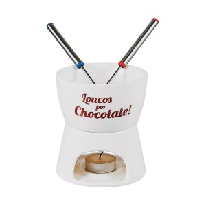 JOGO PARA FONDUE LOUCOS POR CHOCOLATE EM PORCELANA 350 ML + 02 GARFOSC