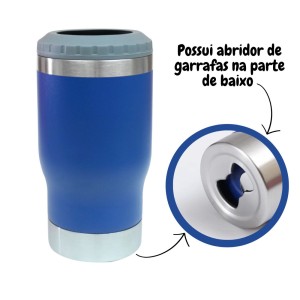 COPO PORTA GARRAFA TÉRMICA LONG NECK E LATINHA DE INOX 420ML E ABRIDOR - GDR0940-AZ