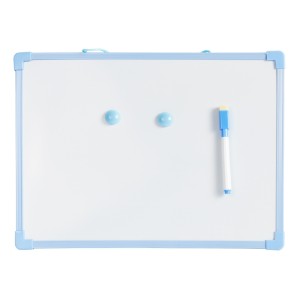 QUADRO BRANCO LOUSA MAGNETICA 35 X 25 CM COM 01 CANETA E 02 IMAS BORDA AZUL
