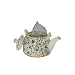BULE CHALEIRA COM INFUSOR CERÂMICA ESTILO ORIENTAL BANCHA FLORAL VERDE