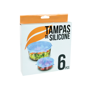 JOGO DE TAMPAS DE SILICONE PROTETOR DE ALIMENTOS 6 PÇS - 4474-AZ