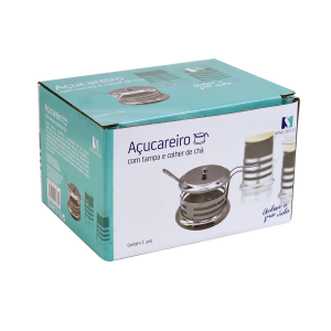 AÇUCAREIRO VIDRO E INOX COM COLHER - 200 ML - NS1369-B