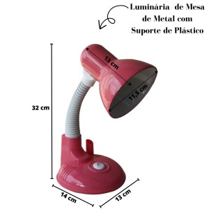 LUMINÁRIA DE MESA DE METAL E PLÁSTICO COM SUPORTE PARA CANETA  BIVOLT - NS0867-PK
