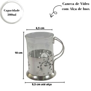 CANECA DE VIDRO COM ALÇA EM INOX 200 ML - NS2146-C