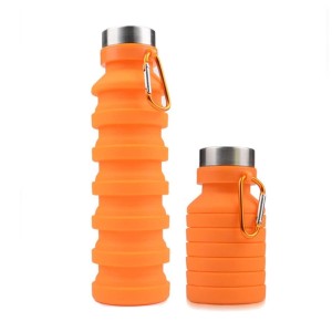 GARRAFA RETRÁTIL DE SILICONE 470 ML COM ALÇA DE METAL E TAMPA INOX - MG2991-LJ