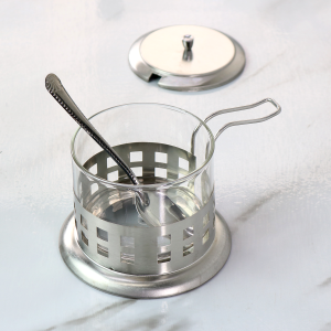 AÇUCAREIRO COM COLHER EM METAL E VIDRO DE  200 ML - 3822-Q