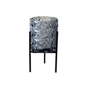 CASTIÇAL DE VIDRO DETALHADO COM SUPORTE EM FERRO - CAS11-FUME