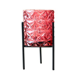 CASTIÇAL DE VIDRO DETALHADO COM SUPORTE EM FERRO - CAS11-VINHO