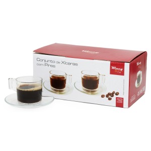 CONJUNTO DE XÍCARA E PIRES EM VIDRO TRANSPARENTE PARA CAFE 60ML - VDA09102