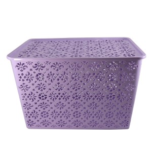 CESTO ORGANIZADOR COM TAMPA EM PLASTICO 35,5 X 29 X 22 CM LILAS - HD65314-LL