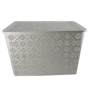 CESTO ORGANIZADOR COM TAMPA EM PLÁSTICO 35,5 X 29 X 22 CM BRANCO - HD65314-BR