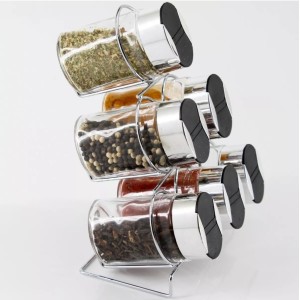 PORTA CONDIMENTO EM VIDRO E TAMPA CROMADA EM PLÁSTICO COM 6 PEÇAS - VDA04040