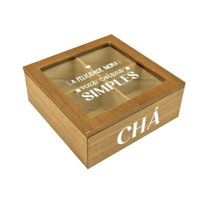 CAIXA DE CHÁ MDF 4 DIVISÓRIAS 18X18CM - CZ231022-A
