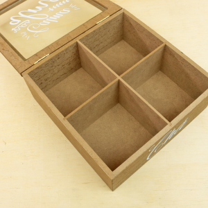 CAIXA DE CHÁ MDF 4 DIVISÓRIAS 18X18CM - CZ231022-B