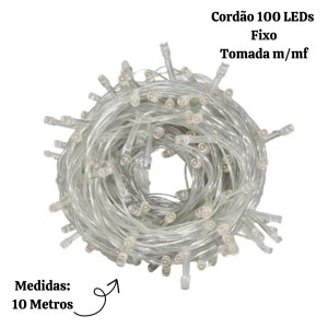 CORDÃO 100 LEDS FIXO WARM FIO TRANSPARENTE TOM. M/MF 127V - 19013
