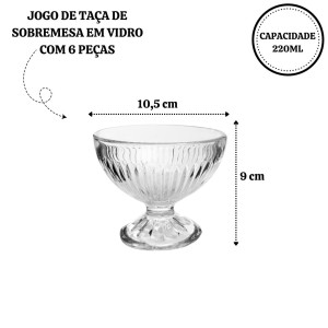 JOGO TAÇA DE SOBREMESA  EM VIDRO COM 6 PEÇAS 220 ML - BM7353