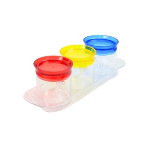 PORTA CONDIMENTO DE PLASTICO COM 03 PEÇAS E TAMPAS COLORIDAS - CA09076