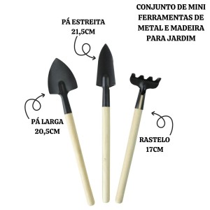CONJUNTO DE MINI FERRAMENTAS DE METAL E MADEIRA PARA JARDIM - 3163