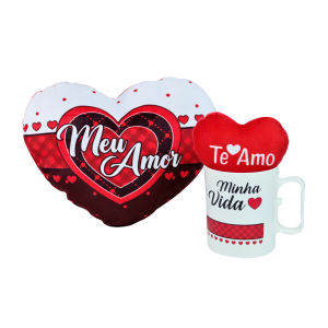 KIT PRESENTE CANECA PLÁSTICO 400ML,CORAÇÃO, MINI CORAÇÃO VENTOSA/CHAVEIRO - FC2778-A