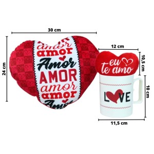 KIT PRESENTE CANECA PLÁSTICO 400ML,CORAÇÃO, MINI CORAÇÃO VENTOSA/CHAVEIRO - FC2778-B