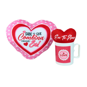 KIT PRESENTE CANECA PLÁSTICO 400ML,CORAÇÃO, MINI CORAÇÃO VENTOSA/CHAVEIRO - FC2778-C