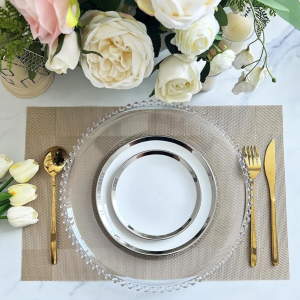 SOUSPLAT DE VIDRO TRANSPARENTE COM DETALHES NA BORDA 32CM - N57676