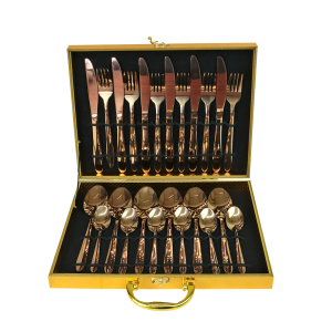 JOGO DE TALHERES COBRE NA MALETA DOURADA 24 PEÇAS - CA08279