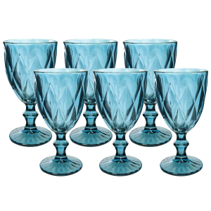 JOGO DE TAÇAS DE VIDRO AZUL COM 6 PEÇAS 330ML- CA16183-AZ