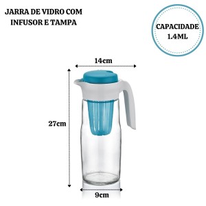 JARRA DE VIDRO COM INFUSOR E TAMPA 1,4L - BG0066-AZ