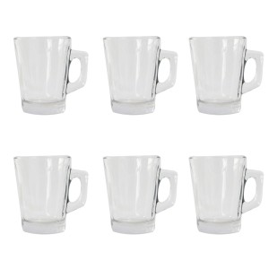 JOGO COM 6 CANECAS DE VIDRO TRANSPARENTE 90ML - BM9028