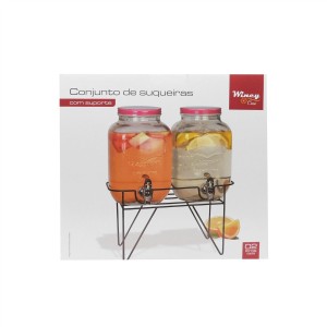 CONJUNTO DE SUQUEIRA DUPLA 2 LITROS CADA COM SUPORTE TAMPA AMARELA VDS50013-AM