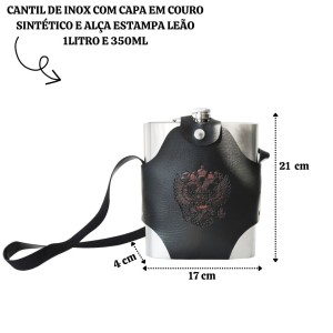 CANTIL DE INOX COM CAPA EM COURO SINTÉTICO E ALÇA ESTAMPA FENIX 1350ML - GDR0251- B