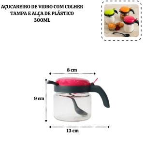 AÇUCAREIRO DE VIDRO COM TAMPA E ALÇA DE PLÁSTICO 300 ML - CT1669-PK