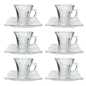 JOGO DE XÍCARA DE VIDRO E PIRES EM RELEVO 125ML COM 12 PEÇAS - TS0325