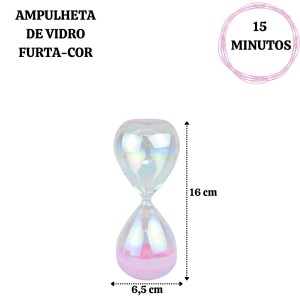 AMPULHETA DE VIDRO FURTA-COR DE 15 MINUTOS 16CM- 5273-RS