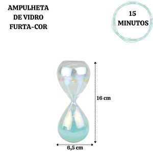 AMPULHETA DE VIDRO FURTA-COR DE 15 MINUTOS 16CM- 5273-TI