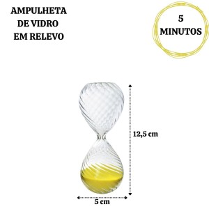 AMPULHETA DE VIDRO EM RELEVO 5 MINUTOS 12,5CM - 5929-AM