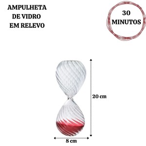 AMPULHETA DE VIDRO EM RELEVO 30 MINUTOS 20CM- 5931-VM