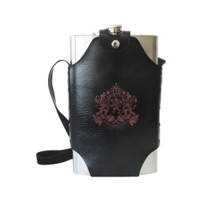 CANTIL DE INOX COM CAPA EM COURO SINTÉTICO E ALÇA ESTAMPA LEAO 1800ML - GDR0250-A