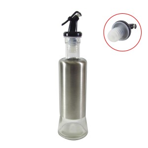 GALHETEIRO AZEITE OU VINAGRE GARRAFA EM VIDRO REVESTIDA EM INOX 320 ML - MG5932