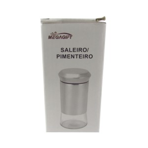 SALEIRO E PIMENTEIRO EM VIDRO REVESTIDO EM ACO INOX 2 PEÇAS 11 CM - MG0176-PAR