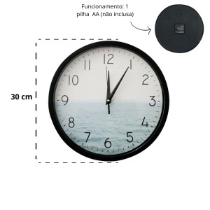 RELOGIO DE PAREDE DE PLÁSTICO 30CM COM A ESTAMPA MAR - 2568-PT