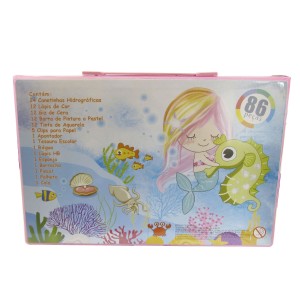 ESTOJO ESCOLAR 86 PECAS MENINA SEREIA COM CAVALO MARINHO - MT86 CAVALO