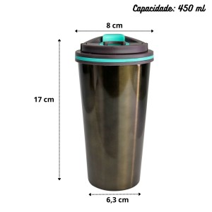COPO TÉRMICO EM AÇO INOX COM TAMPA 450ML - HG85061-CHUMBO