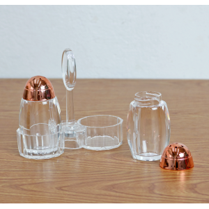 KIT SALEIRO E PIMENTEIRO COM SUPORTE EM ACRILICO GOLD ROSE  - MG5115